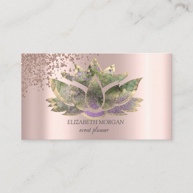 Modern Elegant Roséguld Diamanter Chic Lotus Visitkort (Framsida)