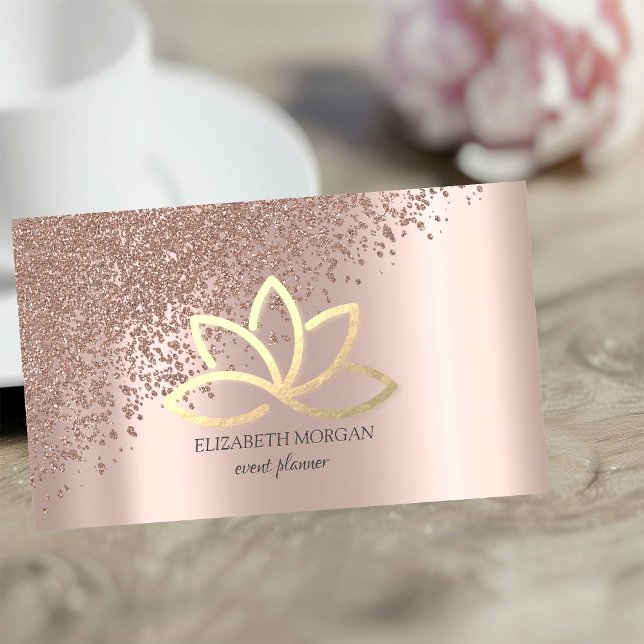 Modern Elegant Roséguld Diamanter Guld Lotus Visitkort (Skapare uppladdad)
