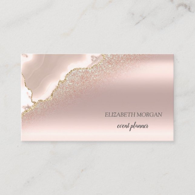 Modern Elegant Roséguld Glittrande Marmor Visitkort (Framsida)