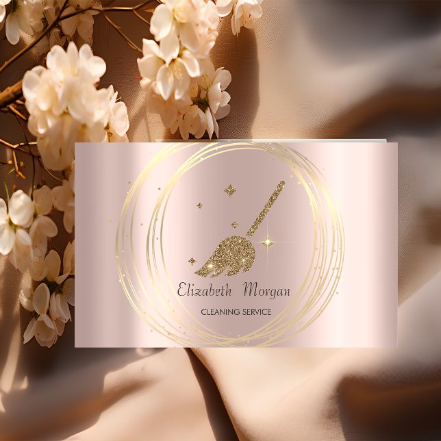 Modern Elegant Roséguld, Guld Cirklar Broom Visitkort (Skapare uppladdad)