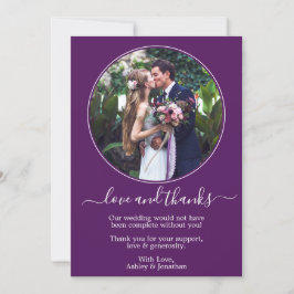 Modern Elegant Round Photo Ram Lila Bröllop Tack Kort