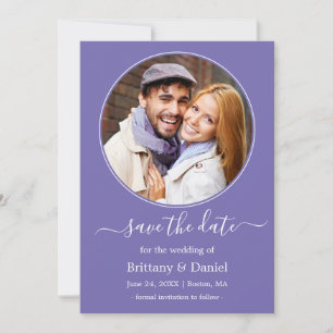 Modern Elegant Round Photo Ram Periwinkle Spara Datumet