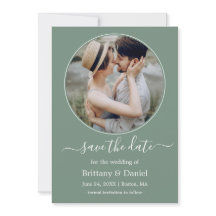 Modern Elegant Round Photo Ram Sage Grönt