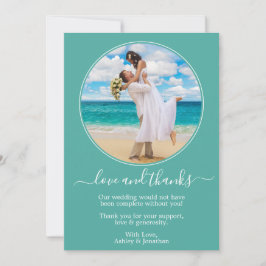 Modern Elegant Round Photo Ram Teal Bröllop Tack Kort