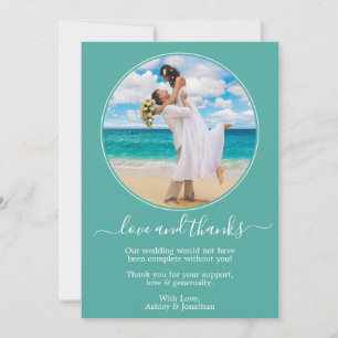 Modern Elegant Round Photo Ram Teal Bröllop Tack Kort