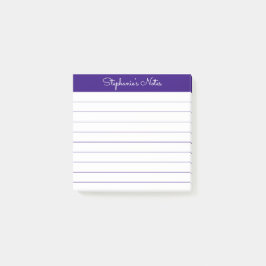 Modern Elegant Royal Lila Personlig Linjerad Post-it Block