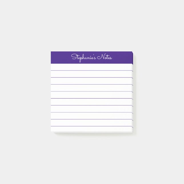 Modern Elegant Royal Lila Personlig Linjerad Post-it Block (Framsida)