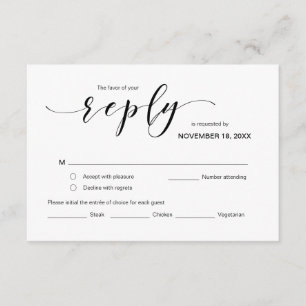 Modern Elegant RSVP, Svart teckensnitt, Svara Tilläggskort