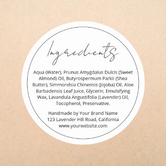 Modern Elegant Rund Produkt Ingredienslista Etiket Runt Klistermärke