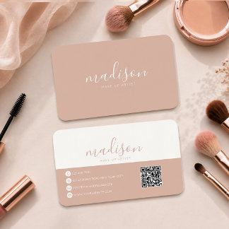 Modern Elegant Rund Rosa Skrift Qr-Kod Visitkort
