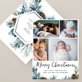 Modern Elegant Rustic Gräs Photo Collage jul Julkort