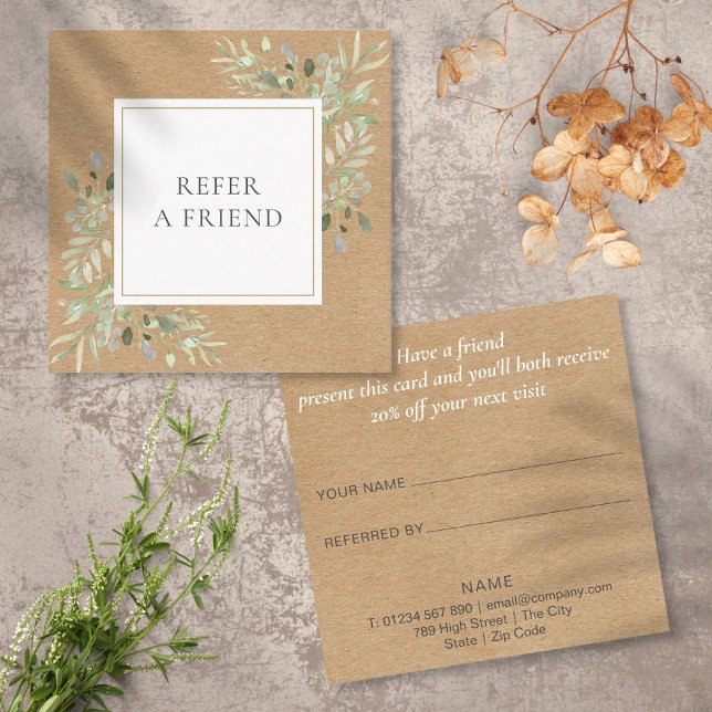 Modern Elegant Rustic Kraft Greenery Rabattkort (Modern Elegant Rustic Kraft Greenery Referral Card)