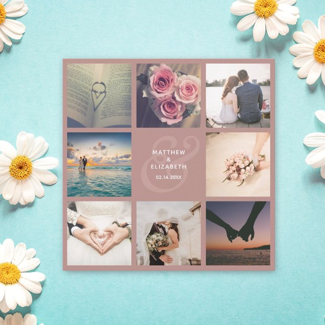 Modern Elegant Rustic Rosa Photo Collage Bröllop Spara Datumet (Skapare uppladdad)