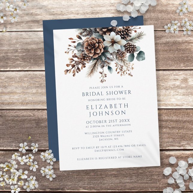 Modern Elegant Rustik Floral Skog Bröllopsdusch Inbjudningar (Modern Elegant Winter Floral Forest Bridal Shower Invitation)