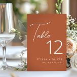 Modern Elegant Rustik Terrakotta Script Bröllop Bordsnummer<br><div class="desc">Modern och elegant bordskort med rustik terrakotta,  kalligrafiskrift och modern typografi. Perfekt för bröllop eller andra speciella tillfällen.</div>