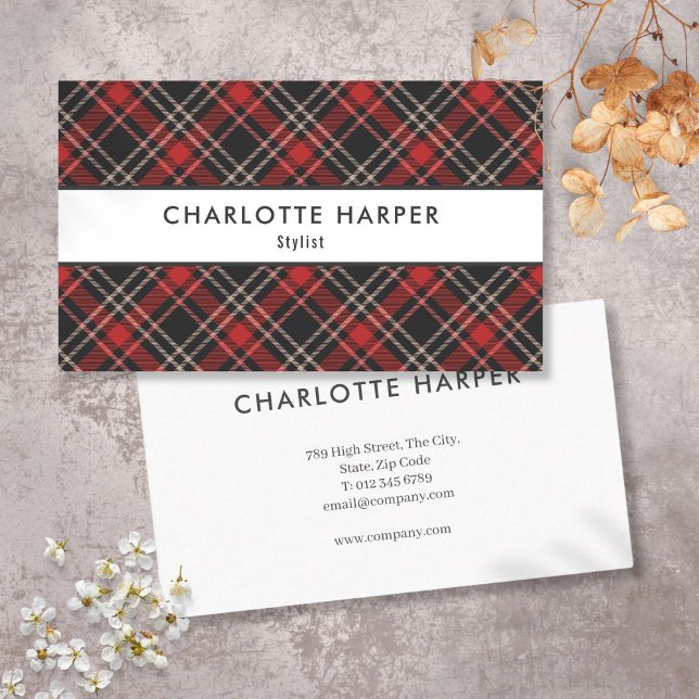Modern Elegant Rutmönstrad Rutig Mönster Visitkort (Modern Elegant Tartan Plaid Pattern Business Card)