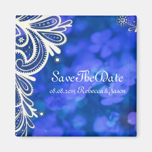 modern elegant safir blue och white snöre magnet (Framsidan)