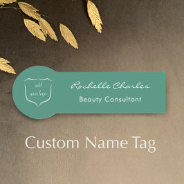 Modern Elegant Sage Green Add Logo Beauty Employee Namnbricka