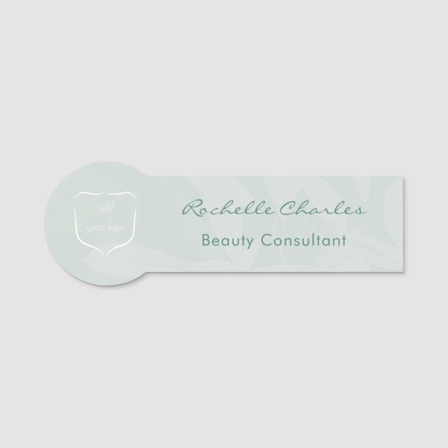 Modern Elegant Sage Green Add Logo Beauty Employee Namnbricka (Framsida)