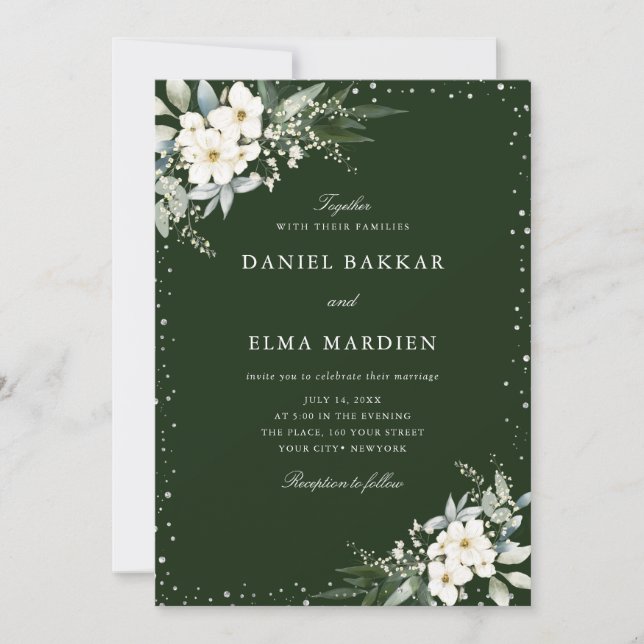 Modern Elegant Sage Green Boho Floral Wedding  Inbjudningar (Framsida)