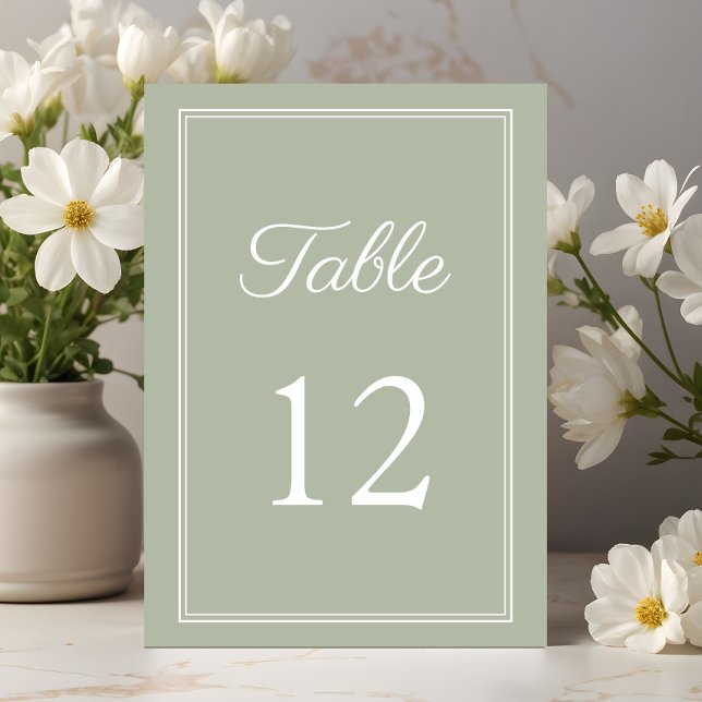 Modern Elegant Sage Grönt Bröllop Bordsnummer (Modern Elegant Sage Green Wedding Table Number)