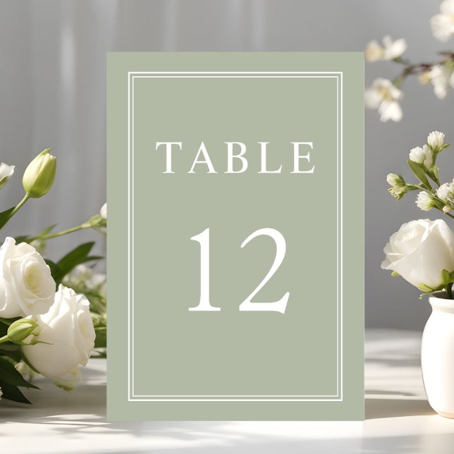 Modern Elegant Sage Grönt Bröllop Bordsnummer (Modern Elegant Sage Green Wedding Table Number)