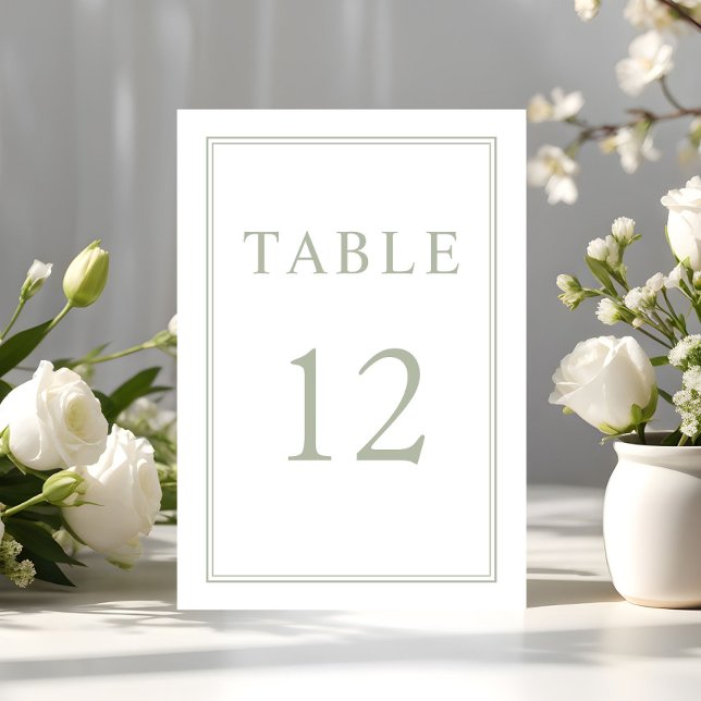 Modern Elegant Sage Grönt Bröllop Bordsnummer (Modern Elegant Sage Green Wedding Table Number)