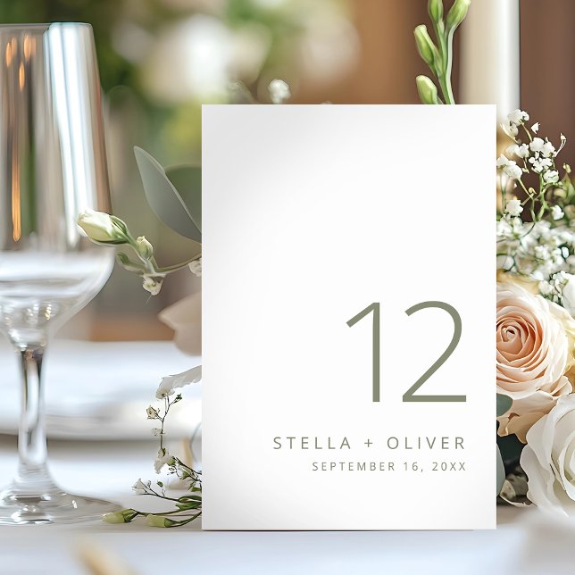 Modern Elegant Sage Grönt Bröllop Bordsnummer (Modern Elegant Sage Green Wedding Table Number)