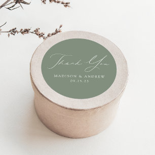 Modern Elegant Sage Grönt Bröllop Tack Runt Klistermärke