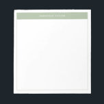 Modern Elegant Sage Grönt Enkel Gräns Namn Anteckningsblock<br><div class="desc">Det moderna minimalistiska Anteckningsblocket med Namn. Den här enkla designen har ditt namn överst,  ramat av ett grönt för snyggt av färg och ett känsligt ram.</div>