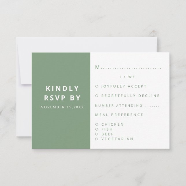 Modern Elegant Sage Grönt Minimalist Bröllop OSA Kort (Framsida)