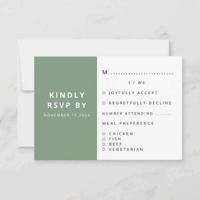 Modern Elegant Sage Grönt Minimalist Bröllop OSA Kort (Framsida)