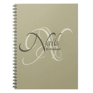 Modern Elegant Sage Grönt Monogram Nail Artist Anteckningsbok