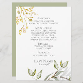 Modern Elegant Sage Grönt och Guld Foliage Meny