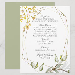 Modern Elegant Sage Grönt och Guld Foliage Meny