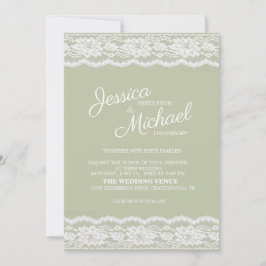 Modern Elegant Sage Grönt Vita Snöre Bröllop Inbjudningar
