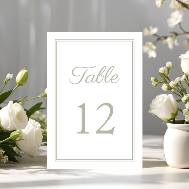Modern Elegant Salvia Grön Bröllop Bordsnummer (Modern Elegant Sage Green Wedding Table Number)