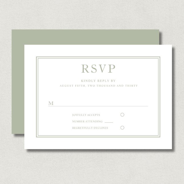 Modern Elegant Salvia Grön Bröllop  OSA Kort (Modern Elegant Sage Green Wedding RSVP Card)