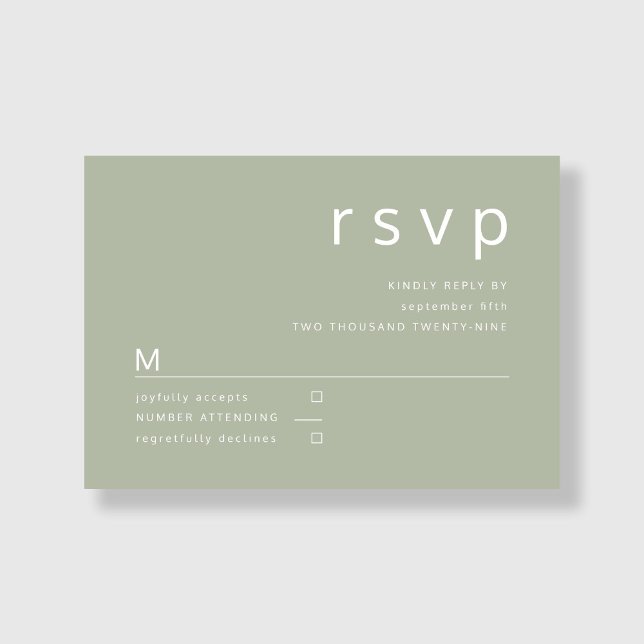 Modern Elegant Salvia Grön Bröllop  OSA Kort (Modern Elegant Sage Green Wedding RSVP Card)