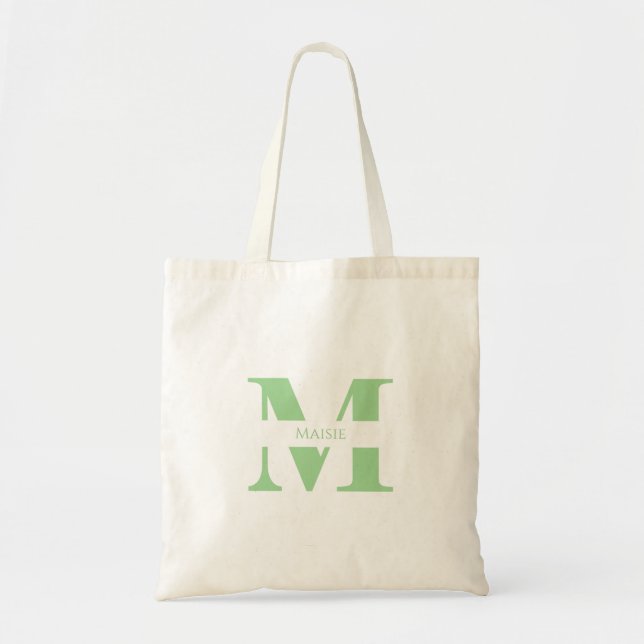 Modern Elegant Salvia Grön Personlig Monogram Tygkasse (Framsidan)