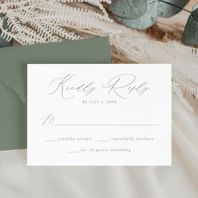 Modern Elegant Salvia Grön Script Bröllop OSA Kort (Skapare uppladdad)