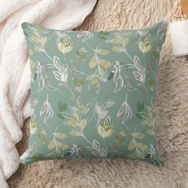 Modern Elegant Salvia Grön Silverblad Lövverk Kudde (Filt)