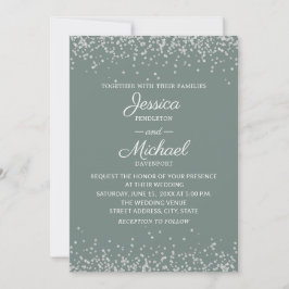 Modern Elegant Salvia och Silver Glitter Bröllop Inbjudningar