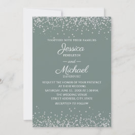 Modern Elegant Salvia och Silver Glitter Bröllop Inbjudningar