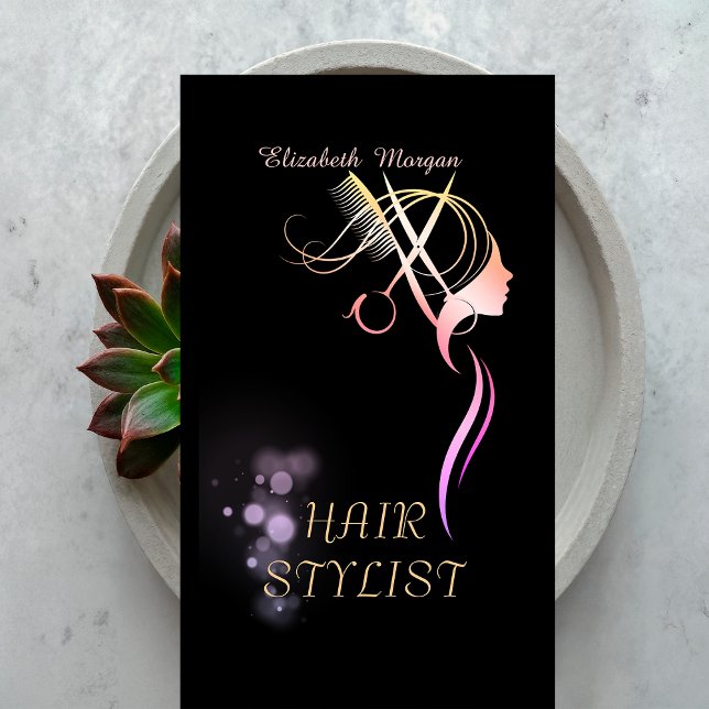 Modern Elegant Scissors Comb Hair Black Visitkort (Skapare uppladdad)