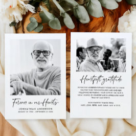 Modern Elegant Script 2-Foto Begravning/Minneshögt Tack Kort