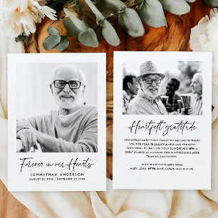 Modern Elegant Script 2-Foto Begravning/Minneshögt Tack Kort