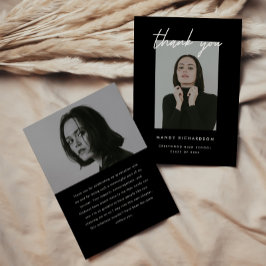 Modern Elegant Script 2-Photo Graduation Party Tack Kort