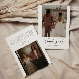 Modern Elegant Script 2-Photo Wedding Tack Kort