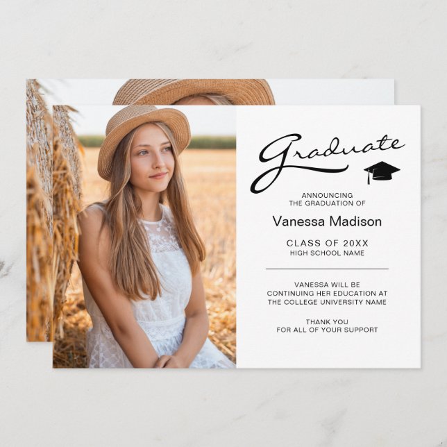 Modern Elegant Script 2 Sided Photo Grad Meddelande (Fram/baksida)
